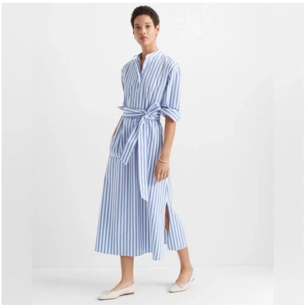 Club Monaco Half Placket Striped Midi Dress, Blue/Multi